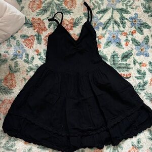 aerie Black Ribbed Tank with Thin Straps